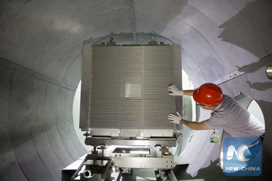 File photo shows engineers debug a neutron instrument for the China Spallation Neutron Source (CSNS) in Dongguan, south China's Guangdong Province, Sept. 1, 2017. A neutron beam was successfully obtained at the CSNS for the first time on Aug. 28, 2017. File photo shows engineers debug a neutron instrument for the China Spallation Neutron Source (CSNS) in Dongguan, south China's Guangdong Province, Sept. 1, 2017. A neutron beam was successfully obtained at the CSNS for the first time on Aug. 28, 2017.