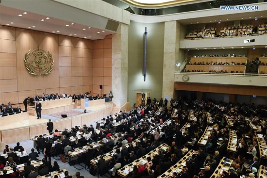 Delegates attend the 71th session of World Health Assembly (WHA) in Geneva, Switzerland, on May 21, 2018. (Xinhua/Alain Grosclaude)